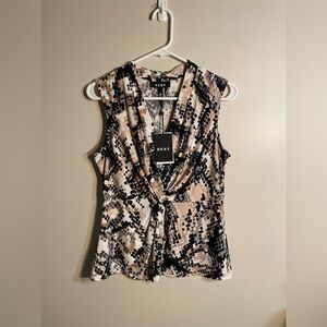 DKNY Women’s Sleeveless Blouse | Brown, Tan, white patterned Top | Size: S